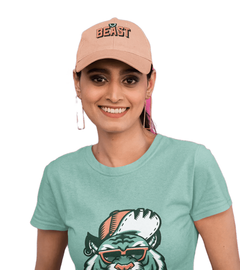T Shirt and Dat Hat Mockup Featuring a Smiling